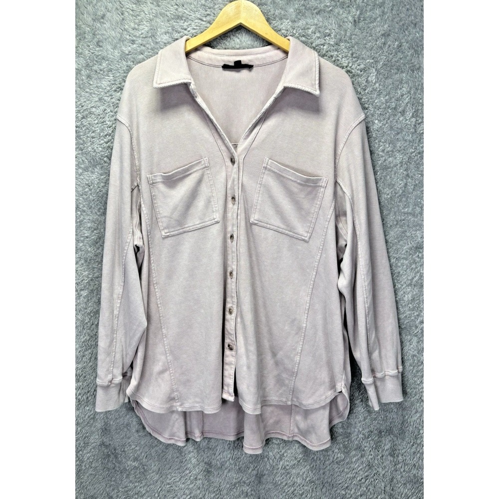 Jane Delancey Womens 3X Waffle Knit Shirt Pink Oversized Button Up Shacket